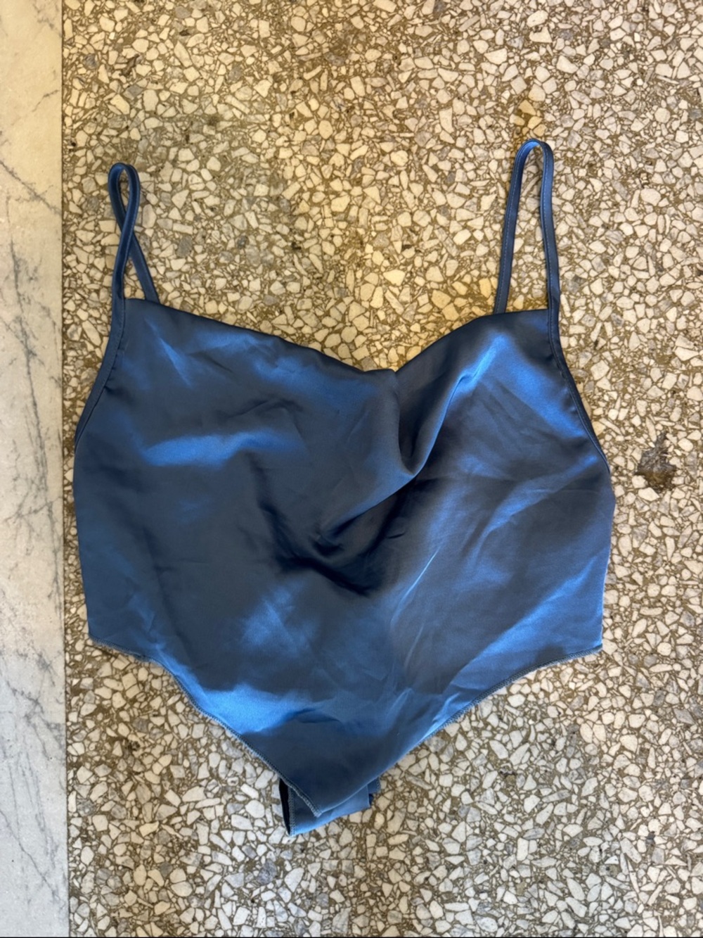 Shein Satin Cowl Neck Blue Top